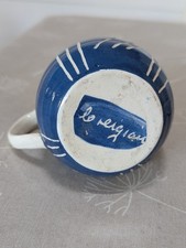 Creigiau Jug, Blue With  White Applied Lines 4 Inches High, Good Condition.