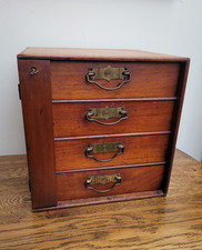 Early 20th Walnut Collectors Curio Cabinet Stones "Popular" 4 Drawers & Key