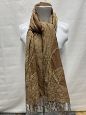 Vintage FRANGI Floral Pashmina Tasseled Scarf Beige Indian Fine Wool