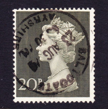 SG830 1970 20p olive-green large Machin rubber postmark Saltcoats Ayrshire