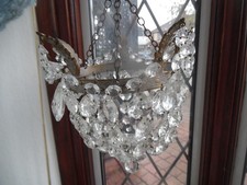 Antique French Cut Glass  Tiered  Crystal Chandelier - With Brass Ceiling Rose