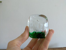 Murano style art glass paperweight aquarium block bubble Square vintage Italy 