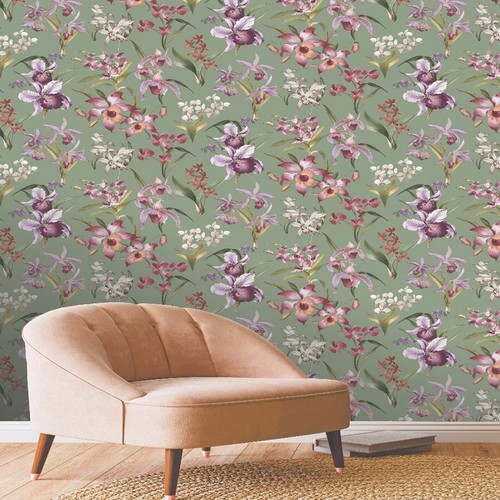 Green floral orchid - green,