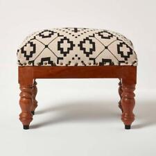 Geometric Footstool on Solid Wood Legs Ottoman Style Upholstered Footrest