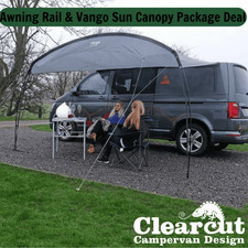 Campervan Awning Package Kit – SWB or LWB Black Awning Rail & Vango Sun Canopy