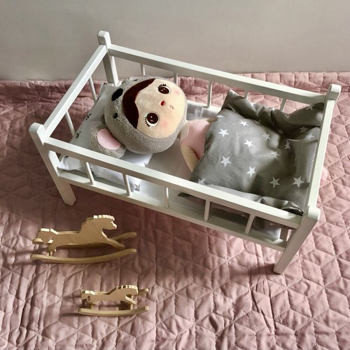 Wooden doll bed white with - bed,