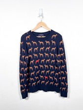 Hobbs Jumper L Navy Blue Larissa Whippet Dog Sweater Pullover Intarsia Wool Mix
