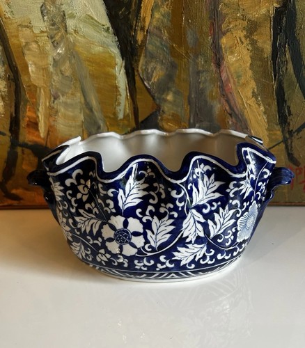 Blue white chinese floral - white,