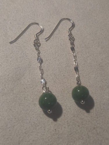 Green jade chain long earrings - jade,