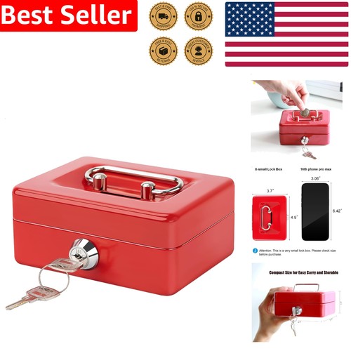 Compact red metal cash box - red,