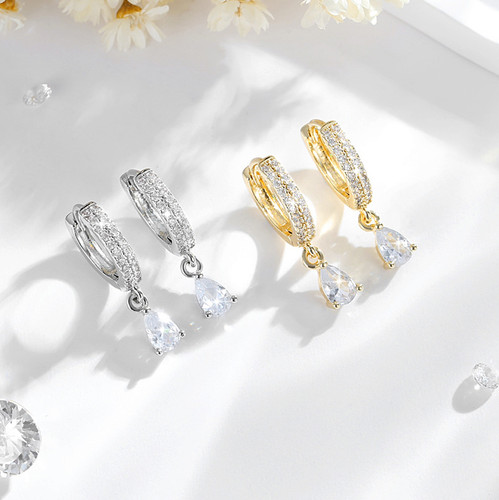 Gold silver teardrop pave - gold, cz