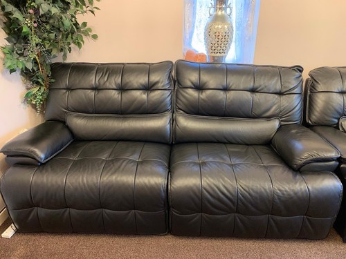 Pair black leather recliner - of,