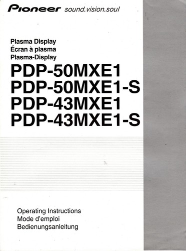 Pioneer pdp 50mxe1 43mxe1 - pdp-50mxe1, pdp-43mxe1