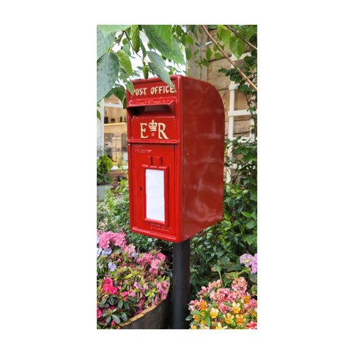 Post box red with lock - post, wall
