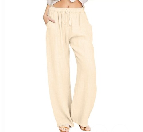 Womens cotton linen - wide, leg