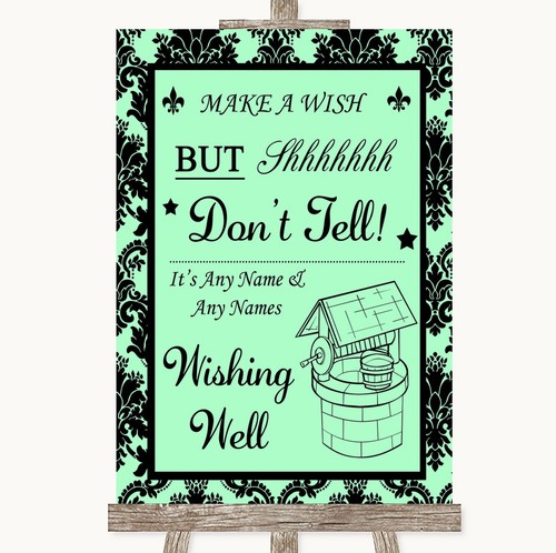 Mint green damask wishing well - mint,