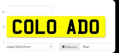 Co10ado cherished number plate - co10ado,