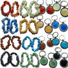 BULK NEW 16 Crystal Gemstone Chunky Chip Bracelets 16 Spinning Karma Keyrings