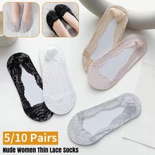 5-10Pairs Women Ladies Skin Shoe Liners Footsies Invisible Thin Lace Socks Sheer