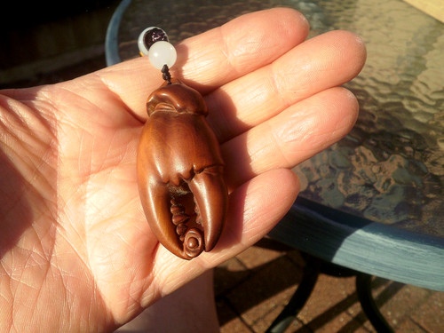 Hand carved wood netsuke crab - hand,