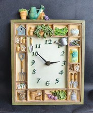 Gardening Shadow Box Wall Clock Miniature Tools Farmhouse Kitchen Decor NEW
