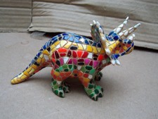 Small Mosaic Hand Made Multi Coloured Triceratops Dinosaur Desk Top Ornament