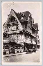 Timbered building with vintage car France Cap real photo postcard