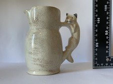 Rate Antique Art Deco Milk Cream Jug Unusual Cat Handle Unusual Crackle Glaze