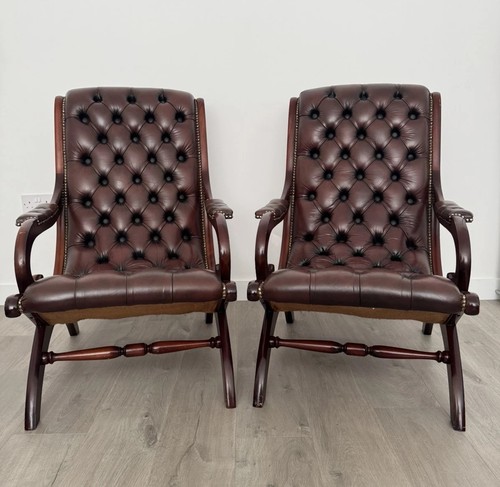Pair leather button back - of,