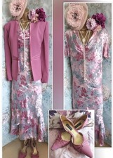 Jacques Vert Pink Silver Grey Silk Mother Bride wedding Dress Jacket 20 Shoes 5