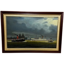 Oil Painting Alca Passenger Cargo Ship Yeoman Line & Steam Ferry Boat Claughton