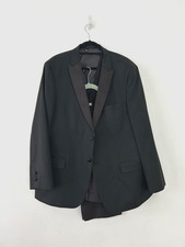 JACAMO Evening Suit Men’s Black Satin Lapel 3 Piece Jacket 50r W40"