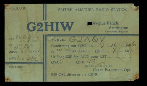 Qsl card radio g2hiw 1946 - qsl,