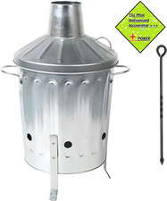 GARDEN RUBBISH FIRE GALVANIZED INCINERATOR PAPER LEAF WASTE BURNER WITH POKER