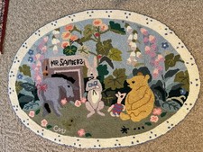 Vintage Winnie the Pooh Wool Rug Decor Nursery handmade hooked RARE 32” X 45”"