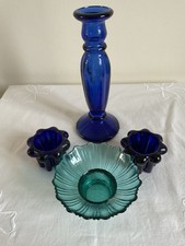 Vintage Blue And Green Glass Candle Holders