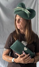 Green Fascinator With Lovely Bow Matching Clutch Bag