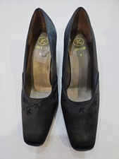 K Shoes Womens Square Toe Court Shoes  Black Satin  - Size 5 E Wide Style