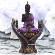 Thai Buddha In Hands Meditating Sculpture Ornament Purple Gold Figurine Statue
