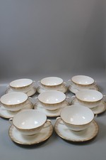 Set of 8 Royal Doulton Gold Lace pattern fine bone china soup cups and saucers