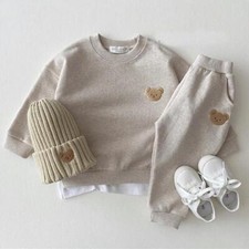 Baby Boys Girls Bear Casual Jumper Sweatshirt Kids Tops Pants Clothes Outfit Set