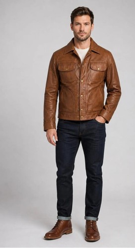 Men brown sheepskin leather - men's,