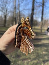 Brown horse Beaded brooch