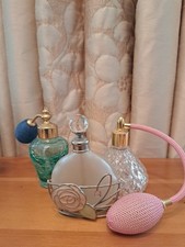 Perfume Atomiser Bottles Job Lot X3 Crackled, Moulded Glass, Art Deco. Vintage