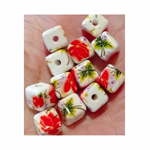 Ceramic cloisonne cube beads - cloisonne,