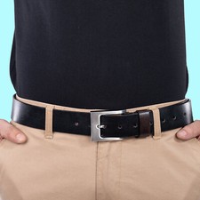 Mens Genuine Leather Belt Belts Real New Buckle For Trouser Jeans Black Brown UK