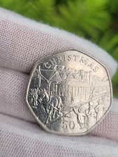 Isle Of Man Christmas Fifty Pence 50p Coin  1986 AA mm Horse Drawn Tram IOM