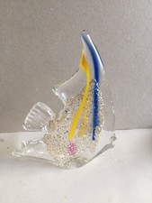 Iris Bohemia Art Glass;Glass Angel Fish Paperweight With Gold Flecks