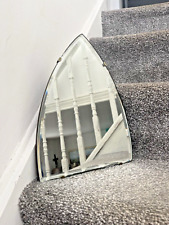 ANTIQUE ART DECO TRIANGULAR BEVELLED ARCHED ECCLESIASTICAL GOTHIC CHURCH MIRROR