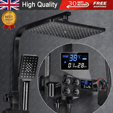 Thermostatic Black EXposed Bathroom Shower Mixer Twin Head Large Bar Set Smpkxfl